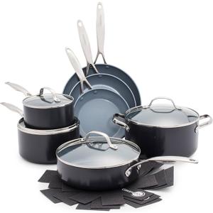 GreenPan 11 Piece Valencia Pro Ceramic Nonstick Cookware Set, PFAS-Free, Induction Ready, Hard Anodized Pots & Pans with Lids, Compatible on All Cooktops, Dishwasher & Oven Safe, Gray
