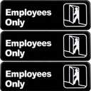 Excello Global Products Employees Only Sign: Easy to Mount Informative Plastic Sign with Symbols 9"x3", Pack of 3 (Black)