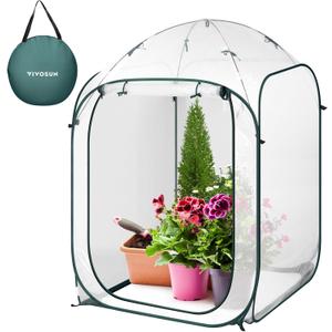 VIVOSUN 39x39x63-Inch Portable Walk-in Greenhouse, with PVC Cover & Detachable Base, Instant Pop-up and Folding, Mini Greenhouse with Roll-Up Door & Mesh Window for Indoor Outdoor, Wind Ropes Included