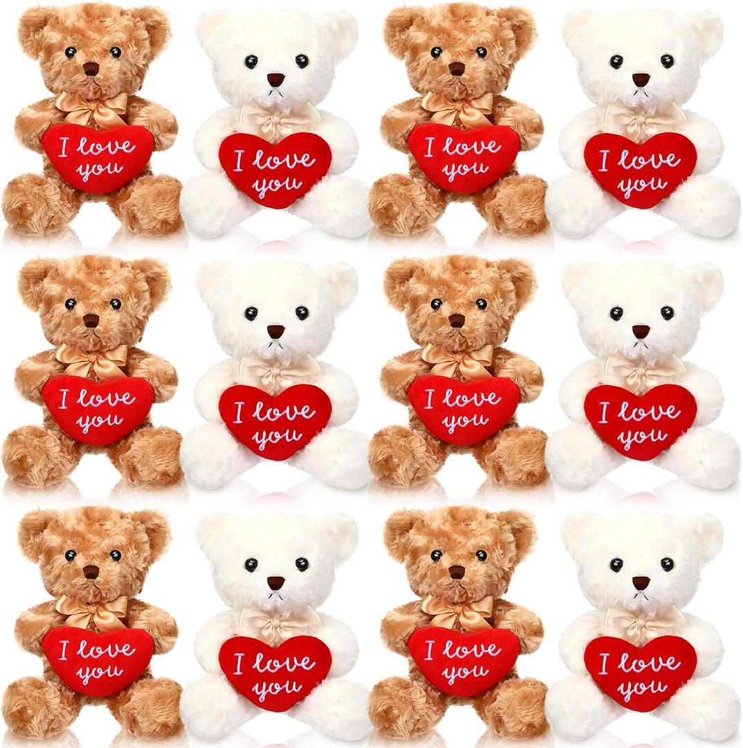 Hungdao 12 Pack Valentine's Day Bear Bulk 10 Inch Soft Valentine Stuffed Animals Cute Plush Bears Romantic Gift for Valentines Day Girlfriend Birthday Wedding Anniversary Decoration(Heart)