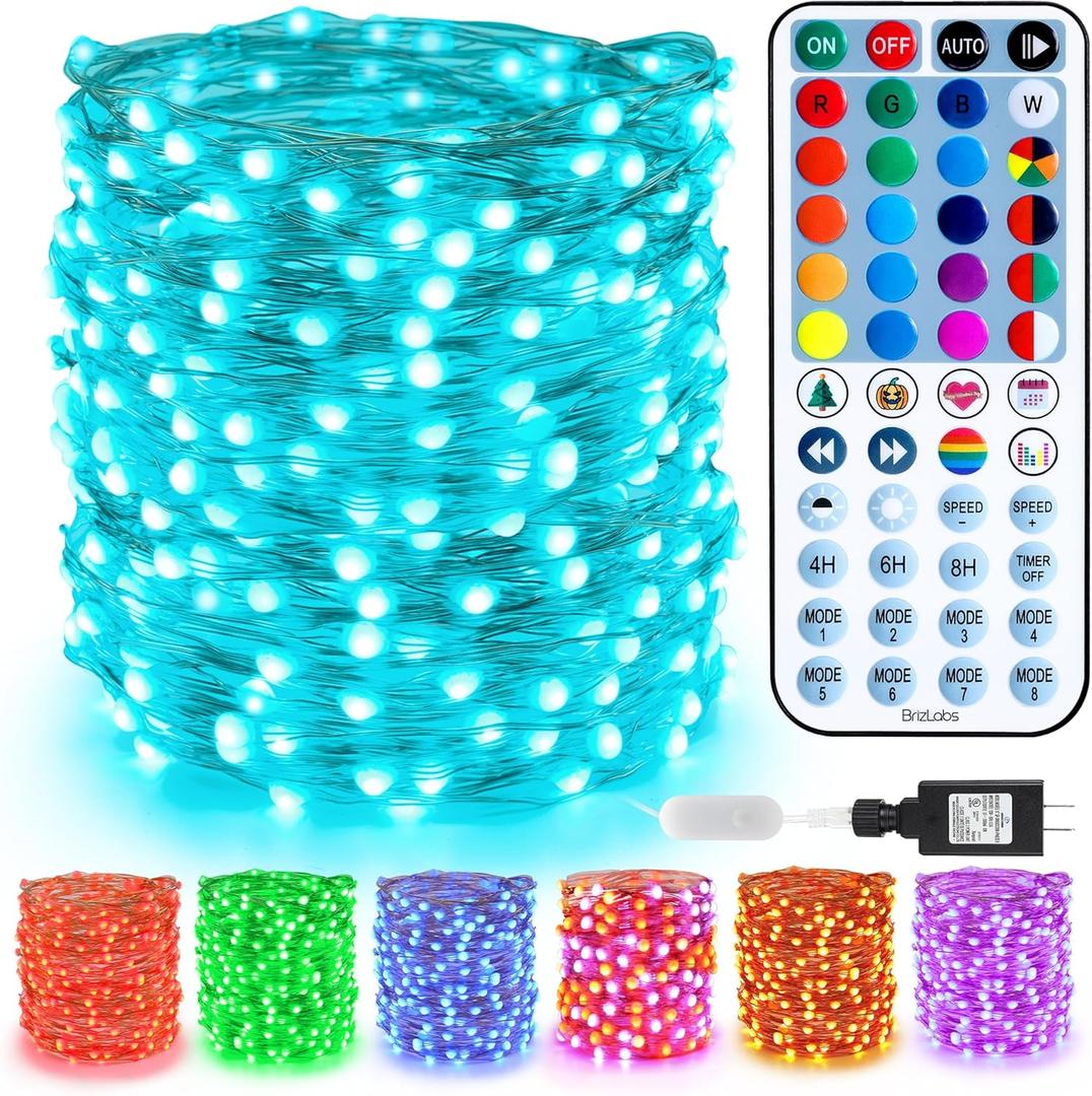 BrizLabs July 4th Fairy Lights, 66ft 200 LED Color Changing Fairy Lights with Remote, Plugin Patriotic Twinkle Light RGB Rainbow Starry Xmas Light Music Sync for Xmas Halloween Home Party Wedding