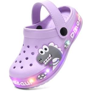XPKWS Fur Lined Toddler Clogs Kids Slippers Fuzzy Light up Sandals Boys Girls Garden Shoes Winter Warm Cartoon Slides Slip on Lightweight, Size: 9 Toddler