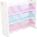 Humble Crew Toy Storage Organizer with 9 Removable Storage Bins for Kids Playroom, 3-Tier with Top Shelf Toddler Toy Organization, White/Purple/Pink/Blue, 34"W X 16"D X 31"H