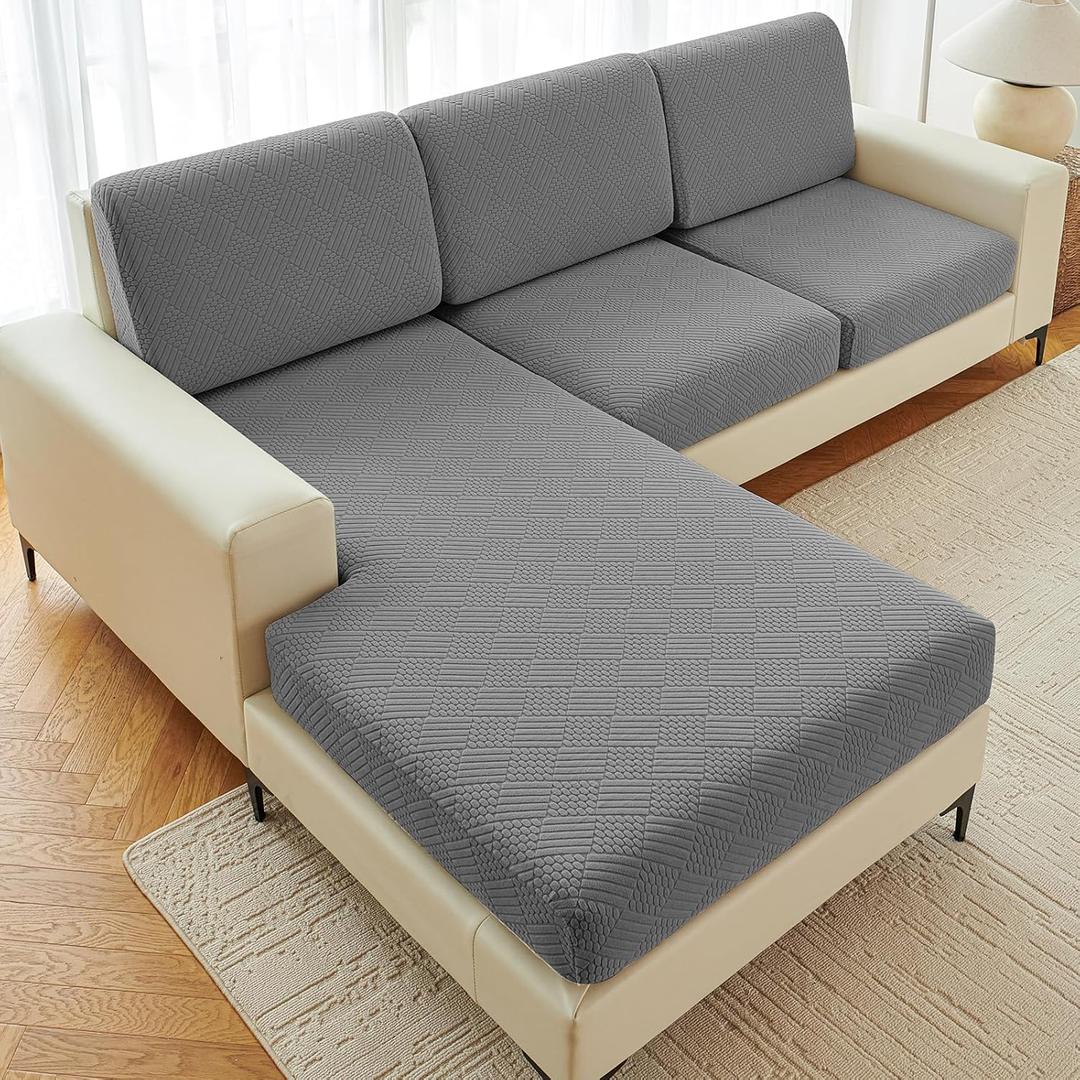 Sectional Couch Covers 6 Pieces, Stretch Couch Cushion Covers, L Shaped Washable Sofa Covers for Left/Right Sectional Sofa (3 Backrest Cover + 2 Seater + 1 Chaise, Dark Grey)