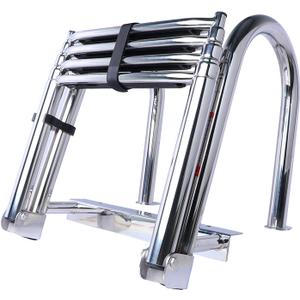 4 Step Pontoon Boat Ladder, 316 Stainless Steel Folding Telescoping Ladder Rear Entry Inboard Ladders All Welded Reinforce Heavy Duty Swim Deck Ladder Wide Steps Safe Handrails