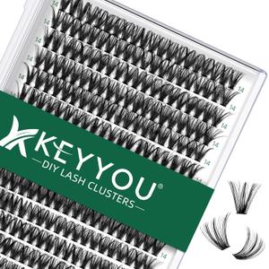 Lash Clusters 300pcs Individual Lashes 40D 0.07D Curl 14mm DIY Eyelash Extension KEYYOU Large Tray Volume Soft&Natural Eyelash Clusters(40D-0.07D,14