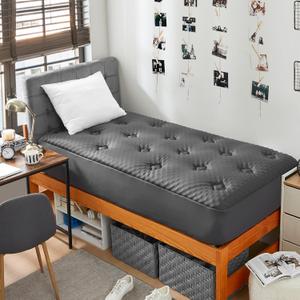 Hansleep Twin Mattress Pad Topper Memory Foam, Twin Foam Mattress Topper Viscose Derived from Bamboo, Twin Size Bed Mattress Pad Cover for Back Pain Relief, 39" x 75", Charcoal Grey