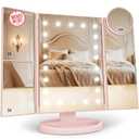 HUONUL Makeup Mirror, Vanity Mirror with Lights, 2X/3X/10X Magnification, Touch Control, Trifold Mirror, Dual Power Supply, Mothers Day for Mom Gifts,Gifts for Women, Wife, Mom, Teengirls
