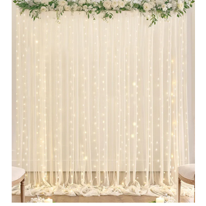 Champagne Tulle Backdrop Curtain with Lights String for Parites Wedding 5x8ft Champagne Sheer Backdrop Curtains for Bridal Shower Baby Shower Birthday Party Photo Booth Background Decorations