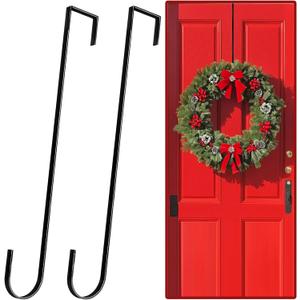 12" Wreath Hangers for Front Door,2 Pack Wreath Door Hanger,Non Scratch Over The Door Hooks Halloween Christmas Easter Decorations Welcome Sign for Front Door Dcor, Slim Hangers