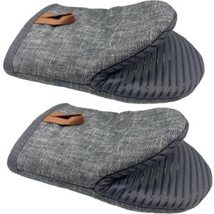 Mini Oven Mitts 1 Pair, Silicone Short Oven Mitts Heat Resistant up to 500F, Non-Slip Grip Surfaces and Hanging Loop Gloves for Kitchen Cooking Baking Barbecue (Gray)