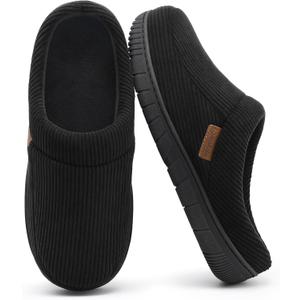 Shoeslocker Mens Slippers Moccasin House Shoes Soft Memory Foam Slip-on Indoor/Outdoor (9-10, Black)