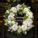 Floroom Floral Wreath, Artificial White Peony Wreath, 15''-16'' Front Door Decorations Wall Decor