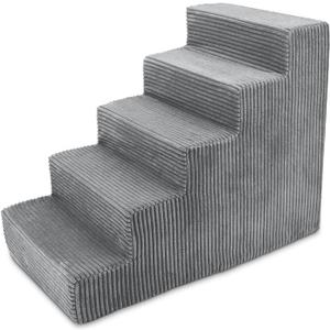 Best Pet Supplies Dog Stairs for Small Dogs & Cats, Foam Pet Steps Portable Ramp for Couch Sofa and High Bed Non-Slip Balanced Indoor Step Support, Paw Safe No Assembly - Gray, 5-Step