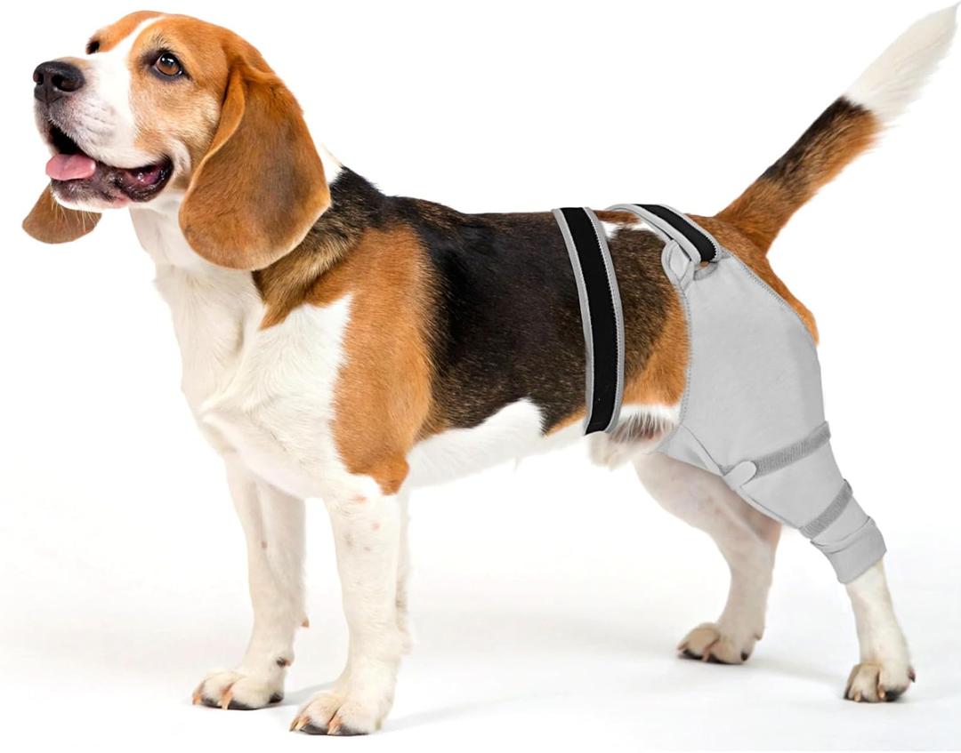 Sleeve for Dog Rear Leg to Stop Licking: Recovery Wrap After TPLO ACL Surgery, for Injured Back Legs, Alternative for Dog Cone for Leg Wounds (Light Grey)