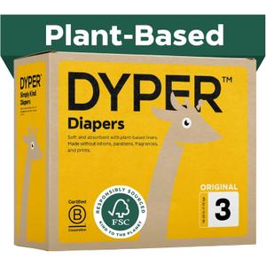 DYPER - Baby Diapers Hypoallergenic Cloth Alternative Day & Overnight Protection - Made with Plant-Based* & Honest Ingredients - Size 3 (168 Count)