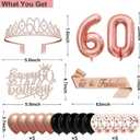 60th Birthday Decorations for Women,32PCS 60th Birthday Party Decorations,Including Backdrop, Crown, Sash, banner, Hanging Swirl,Cake Topper,balloons,Paper Fans,Anniversary Card and Paper Fans