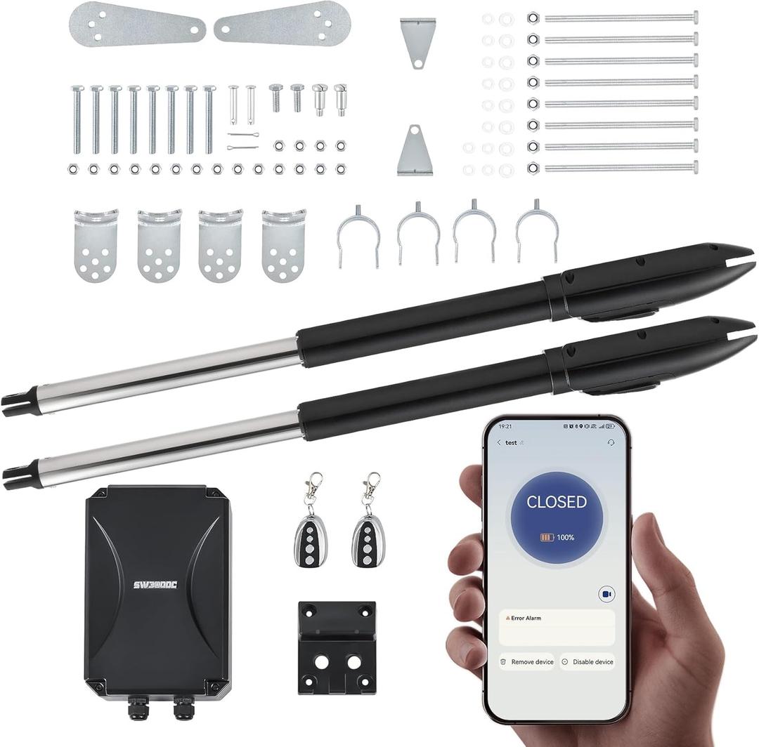 CO-Z Smart Gate Opener Kit, App Compatible Dual Swing Gate Opener for Doors up to 660lb*2, Automatic Electric Gate Opening System with Remote Controls & Release Keys for Driveway Home