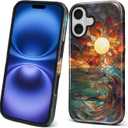 Case for iPhone 17, 2 in 1 PC Hard Shell Silicone Inner Bumper Anti-Scratch Full-Body Cover Shockproof Slim Design Stained Glass Sun Waves