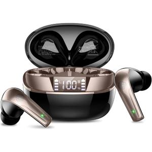 Wireless Earbuds, Bluetooth 5.4 Headphones in Ear, True Wireless Ear Buds HiFi Stereo Deep Bass with 4 ENC Noise Cancelling Mic, Bluetooth Ear Buds 47H Long Playtime LED IP7 Waterproof USB-C (Black)
