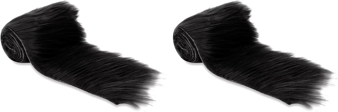 FabricLA Black Shaggy Plush Faux Fur Strips - Craft Fur for Gnomes, Cosplay, and DIY Projects | 2" X 60" (Pack of 2)