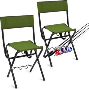 Wenqik 2 Pcs Summer Folding Fishing Chair with Rod Holder Hunting Camping Chairs for Adults Outdoor Portable Folding Chair for Men Women Ice Fishing Lawn Patio Garden Beach Gifts(Green), Medium