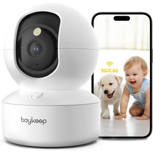 BoyKeep Indoor Camera - 2K Pet Camera, 5G/2.4GHz WiFi Cam for Baby Monitor with Phone App, 360° Pan & Tilt, 2-Way Audio, Color Night Vision, New for 2025 with 12s Free Cloud Storage