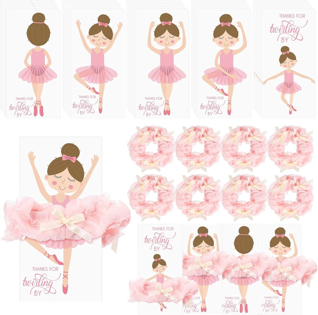 Yinkin 15 Sets Ballerina Party Favors for Girls Include Pink Lace Hair Ties Scrunchies with Bow Ballet Thank You Cards Dance Recital Gifts Ballerina Birthday Party Favors