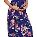 Xpenyo Women's Floral Maternity Dresses Summer Casual Short Sleeve V Neck Wrap Long Maxi Dress Pregnancy Clothes for Baby Shower, Photoshoot, Party, Daily, Nursing, Rose Floral Navy Blue XL