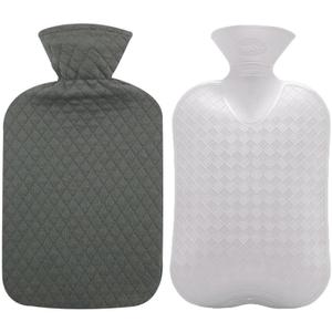 Fashy Hot Water Bottle with Gray Quilted Cotton Cover (67oz / 2L)  Made in Germany