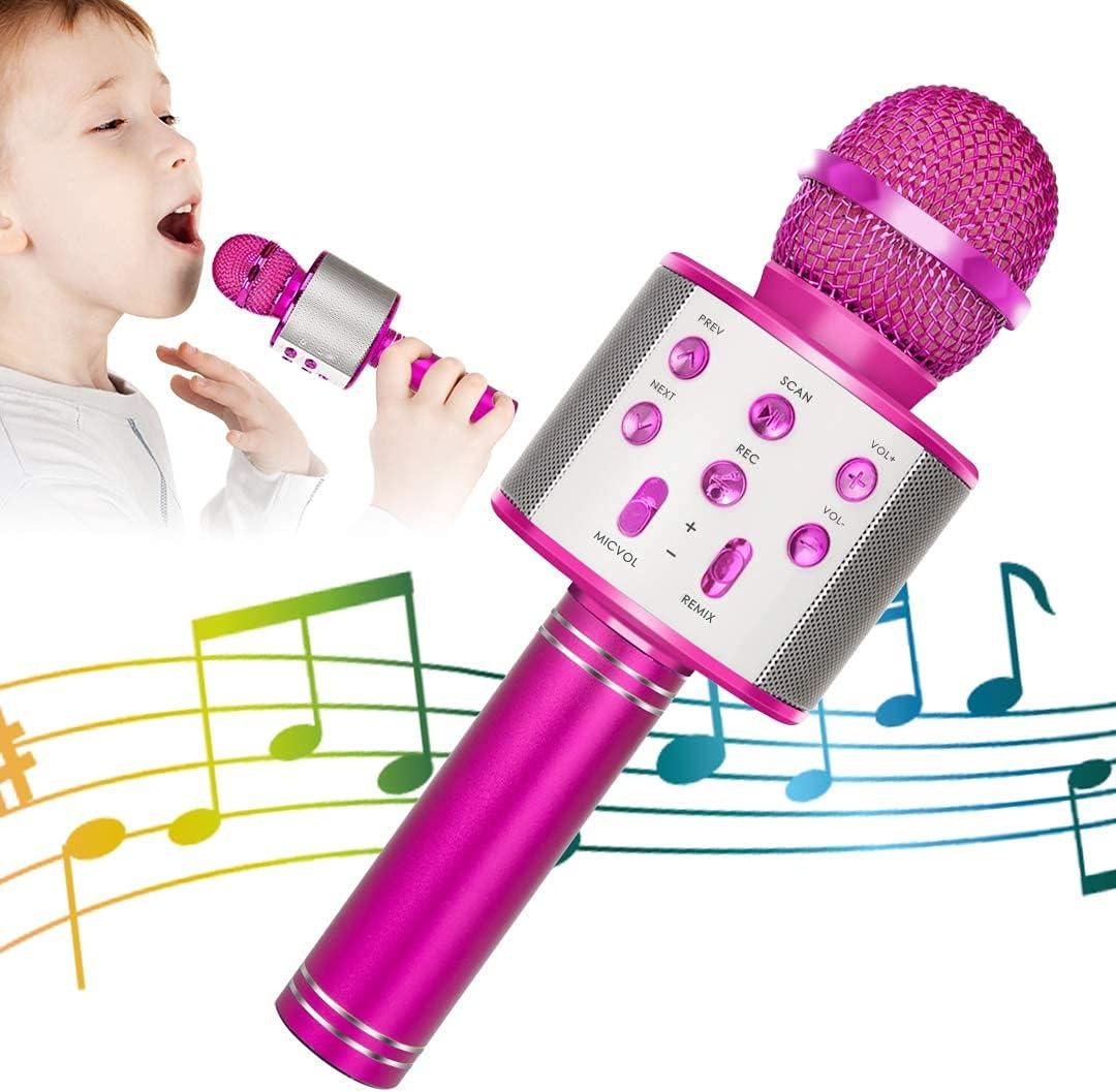 KIDWILL Wireless Bluetooth Karaoke Microphone for Kids, 5-in-1 Portable Handheld Karaoke Mic Speaker Player Recorder with Adjustable Remix FM Radio for Kids Girls Boys Teens Birthday-Hot Pink KIDWILL Wireless Bluetooth Karaoke Microphone for Kids, 5-in-1 Portable Handheld Karaoke Mic Speaker Player Recorder with Adjustable Remix FM Radio for Kids Girls Boys Teens Birthday-Hot Pink