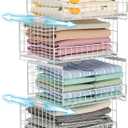 Hongtamoya 4-Tier Sliding Closet Organizers and Storage Shelves, Stackable Closet Shelf Organizer Basket Bins, Drawer Shelf Storage Container for Wardrobe Cupboard Kitchen Bathroom Office, White