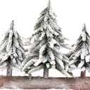 alfyng Mini Tabletop Christmas Tree, 3 pcs Connected Artificial Snow Frost Flocked Xmas Tree, 10.6Inch Miniature Pine Desktop Christmas Xmas Tree with Wooden Base for Dining Table Home Christmas Dcor