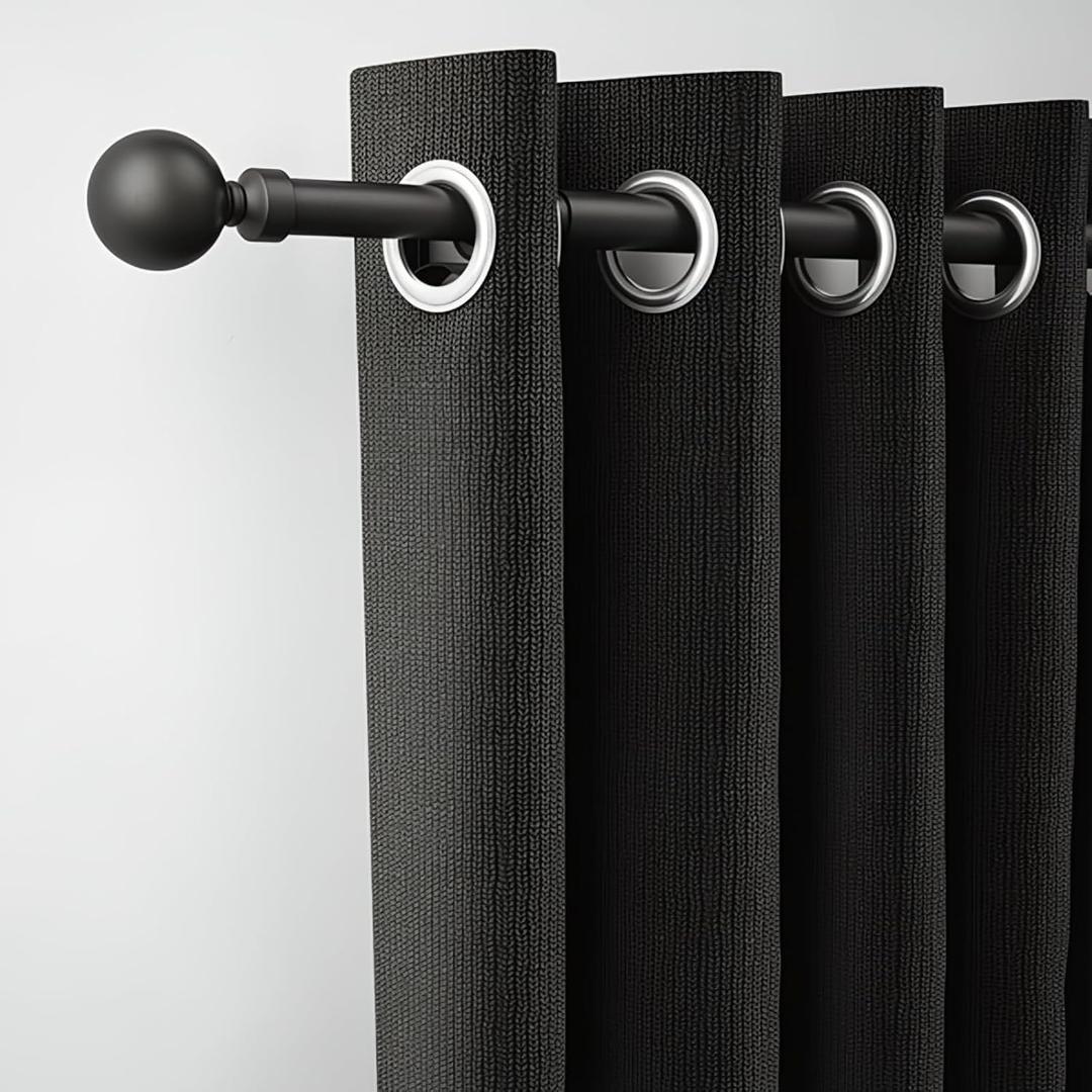 ROTHLEY Curtain Rods for Windows 48 to 84 Inch Black Curtains Rods 1 Inch Diameter Decorative Curtain Rod Adjustable Drapery Rod Heavy Duty Window Poles for Curtains With Klick Fit Brackets-Orb Finial