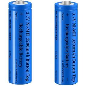 2 Pack 3200mAh Battery Ni-MH Rechargeable, 3.7 Button Top NiMH Batteries, High Capacity 3,7 Battery for LED Flashlight,Headlamp,Camera,RC Car,Mini Fans,etc, with Storage Box, Blue