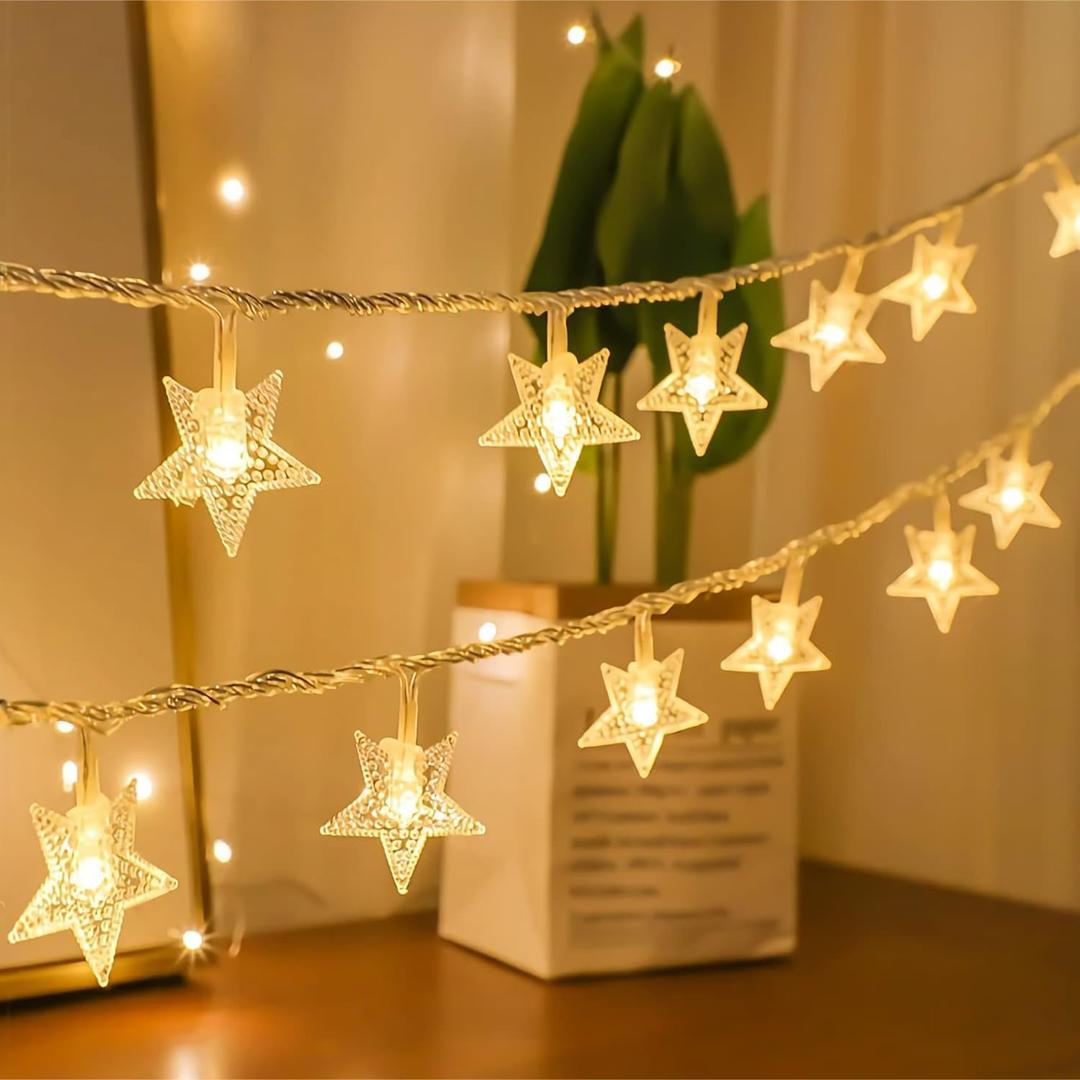2 Pack Star String Lights 10 FT 20 LED Christmas String Lights Battery Operated, Warm White Battery Powered Star Fairy Lights for Home, Bedroom, Tent, Ramadan Decor