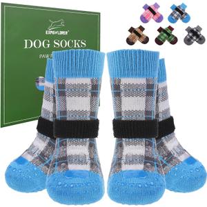 EXPAWLORER Dog Socks for Hardwood Floors, Dog Shoes for Winter, Dog Booties for Cold Pavement to Prevent Licking, Paw Protectors Strong Traction Control for Small Medium Large Dogs, Blue, Size: M