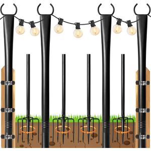 4 Pack String Light Poles for Outside, 10ft Heavy-Duty Metal Light Poles for Outdoor String Lights with Fork, Adjustable Lighting Stand for Patio Decor Backyard Pergola Garden Deck Porch Decorations
