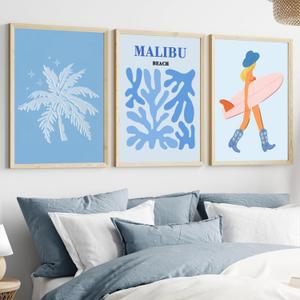 YFvrPt Blue Coastal Cowgirl Room Decor Set of 3 Beachy Poster Light Blue Coastal Teen Girl Wall Art Prints Preppy Beachy Canvas Wall Decor Pictures for Bedroom Living Room Dorm Unframed 16x24 Inch
