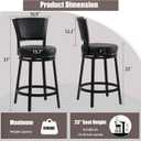 Swivel Bar Stools Set of 2, 25 inch Counter Height Barstools, Modern Metal Swivel Bar Chairs with Backrest, Faux Leather Upholstered Counter Height Chairs for Kitchen Island, Black