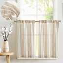 jinchan Taupe Striped Linen Kitchen Curtains 24 Inch Cafe Tier Curtains Balanced Stripe Farmhouse Small Drapes for Bathroom Laundry Over Sink Half Window Light Filtering 2 Panels Tan on Linen