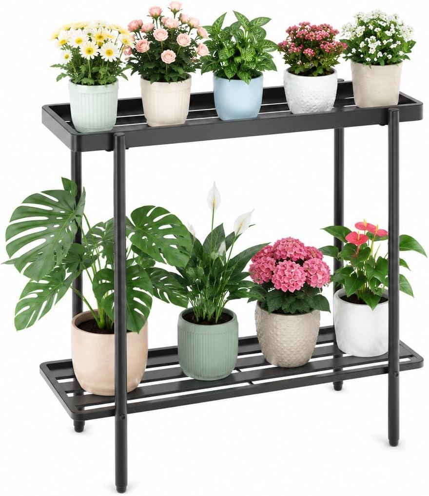 2 Tier Metal Plant Stand, Window Plant Shelves Indoor Outdoor