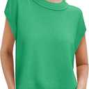 Saodimallsu Womens Cap Short Sleeve Sweater Vest Summer Casual Crew Neck Loose Knit Lightweight Pullover Tank Tops (Small, Green)