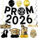 Prom Decorations 2026 - Prom 2026 Banner Hanging Swirls Centerpieces Balloons Prom Sign for Send Off Decor Graduation Party, Black Glitter