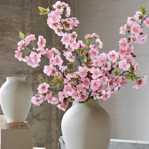 3 PCS Cherry Blossom Branches Artificial Flowers for Spring Indoor Decoration, Faux Plum Blossom 33" Long Stem Silk Flowers for DIY Home Office Wedding Garden Floral Arrangements, Light Pink (A-light Pink)