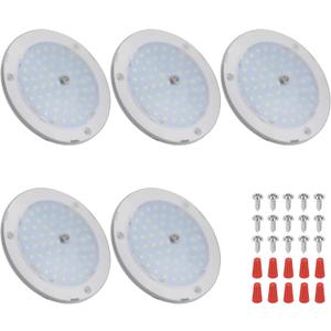 RV Lights Interior, 5 Inch Cool White RV LED Ceiling Puck Light Dimmable 12V Camper Puck Lights 6000-6500k Transparent Frosted 4.5W LED Ceiling Dome Light for Camper Van Trailer Boat, 5-Pack