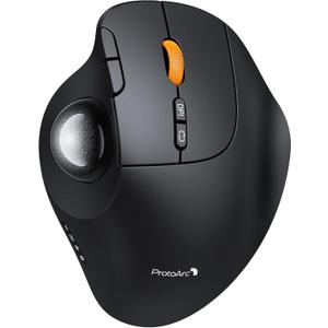 ProtoArc Wireless Bluetooth Trackball Mouse, EM02 Two Adjustable Angle Ergonomic Rechargeable Computer Ball Mouse, 3 Device Connection, Thumb Control and Smooth Tracking for Laptop, PC, Mac-Gray