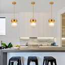 Dijiahua Pendant Lights Kitchen Island Gold 3 Pack,Crystal Pendant Light Fixtures Over Table, Mini Brass Dining Room 1-Light Chandelier,Modern Adjustable Cord Hanging Lamp for Bedroom,Sink