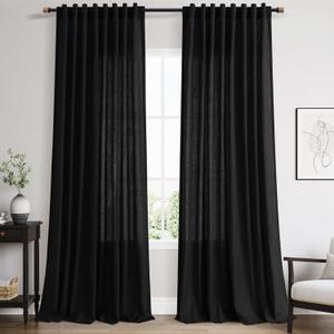 Nanspring Extra Long 108 Inch Curtains Linen for Living Room Black Simple Modern Privacy Curtains Back Tab Rod Pocket Long Semi Sheer Curtain Drapes for Bedroom 9Ft 60x108, Beige White 