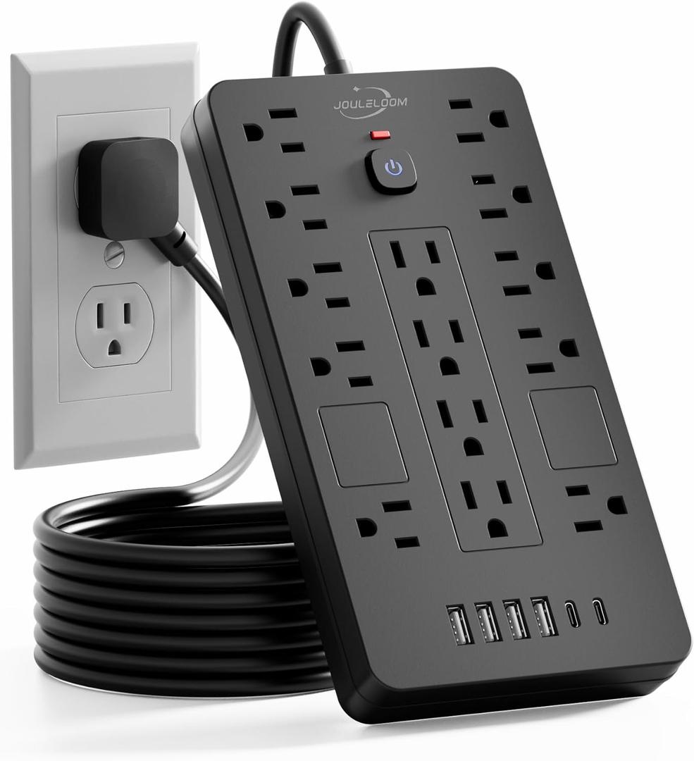 JouleLoom Surge Protector Power Strip-14 Outlets and 6 USB Ports, 6 Feet Flat Plug Extension Cord, 1850 Joules, Black, ETL Listed for Home, Office, Dorm Room